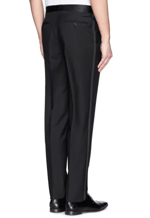 Men's Black, Pleated Front, Tuxedo Pants with Satin Stripe