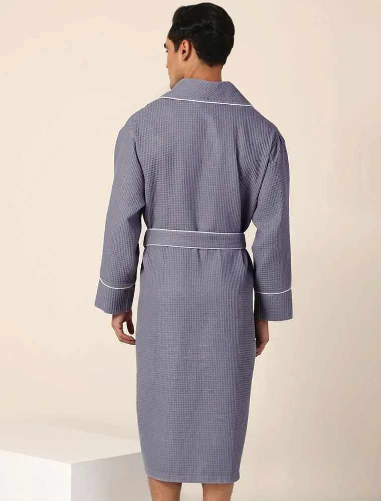 Men's Charcoal Luxury Long Waffle Bathrobe