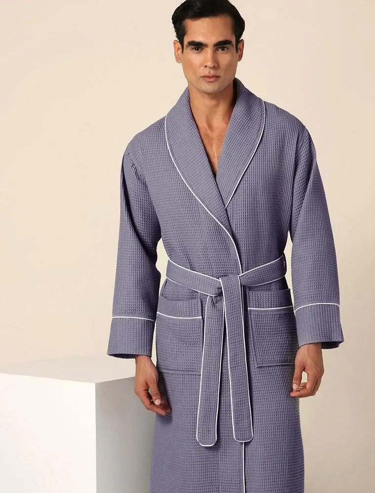 Men's Charcoal Luxury Long Waffle Bathrobe