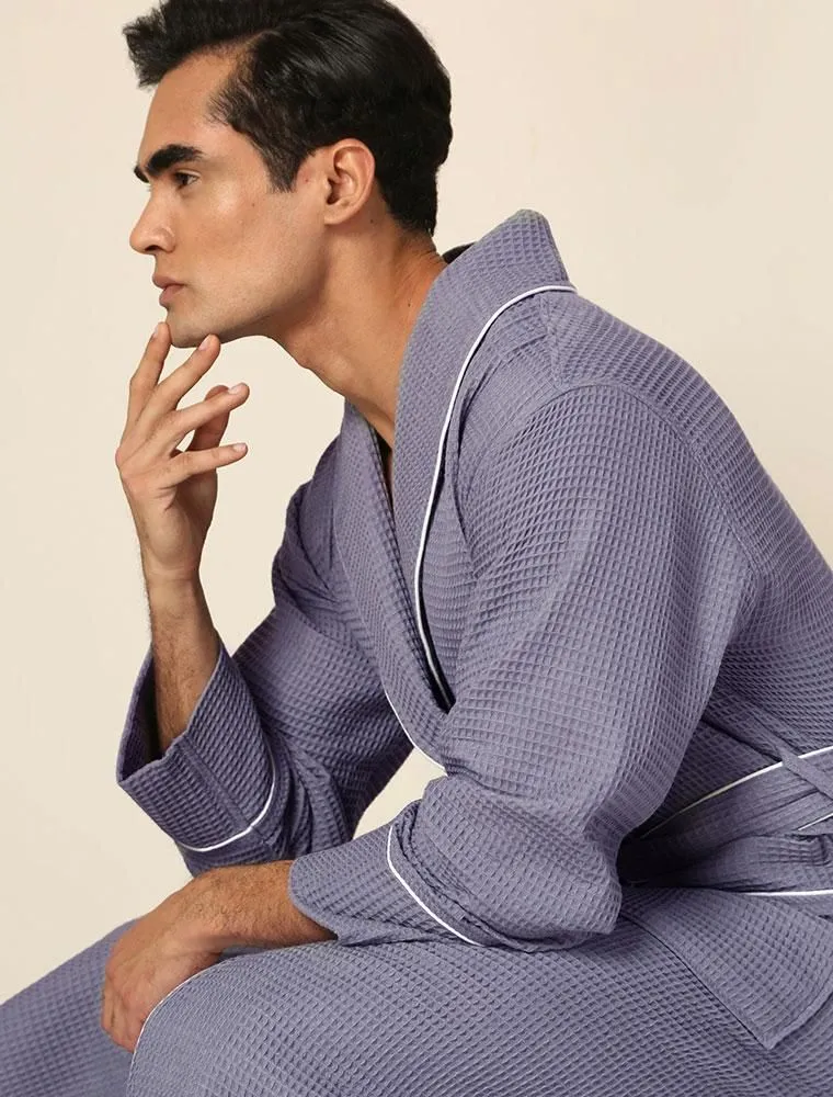 Men's Charcoal Luxury Long Waffle Bathrobe