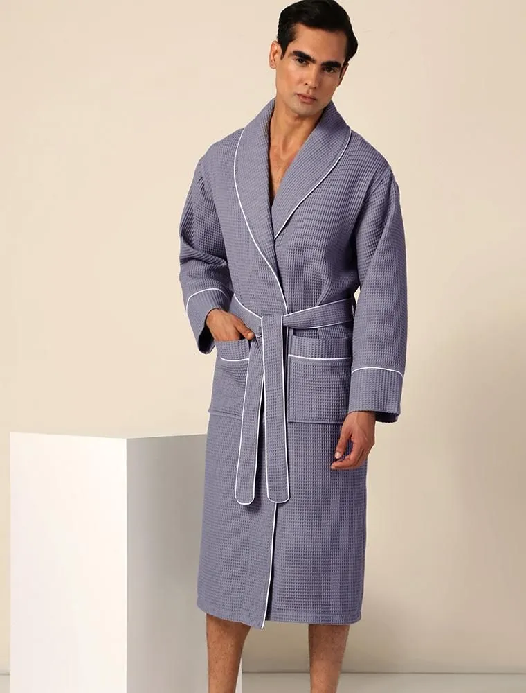Men's Charcoal Luxury Long Waffle Bathrobe