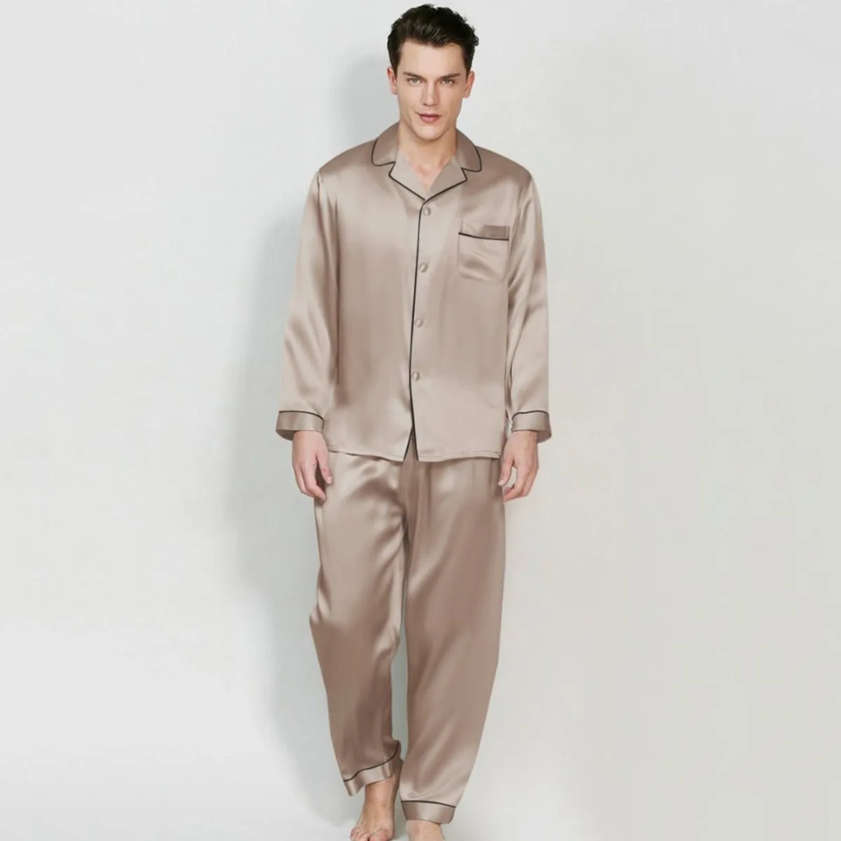 Men's Long Luxury Mulberry Silk Pyjamas Pure Silk Sleepwear