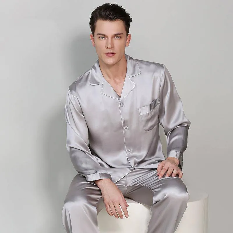 Men's Long Luxury Mulberry Silk Pyjamas Pure Silk Sleepwear
