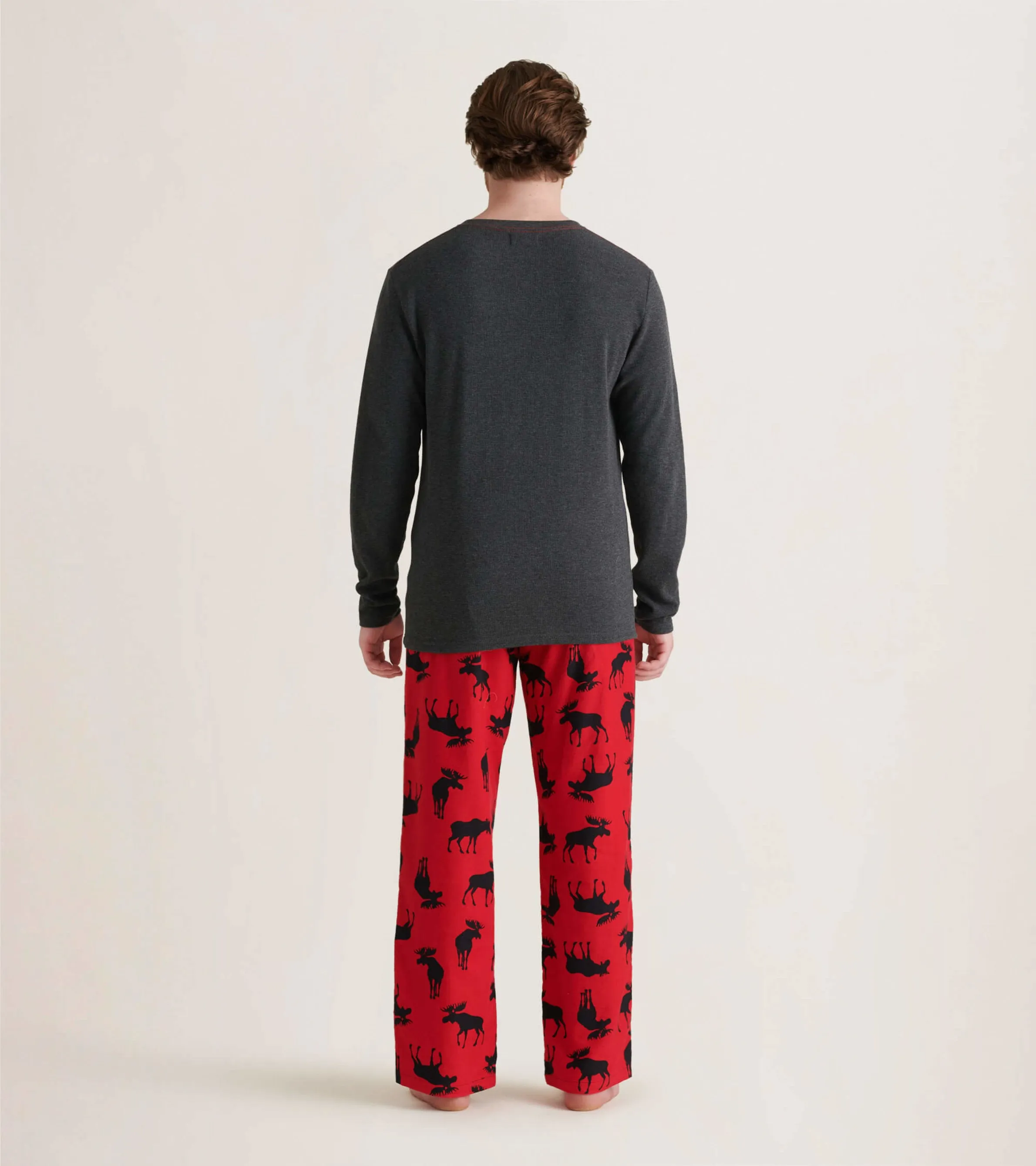 Men's Moose On Red Flannel Pajama Pants