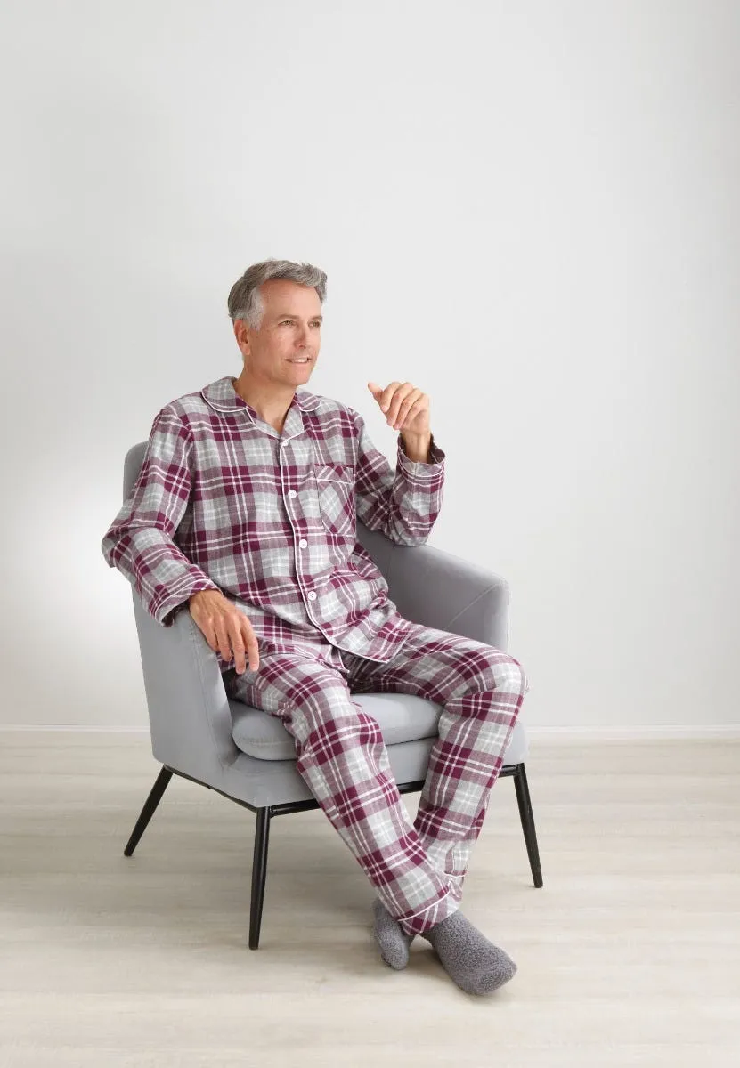 Men's Open Back Top & Pull-On Pant Flannel Pajama Set