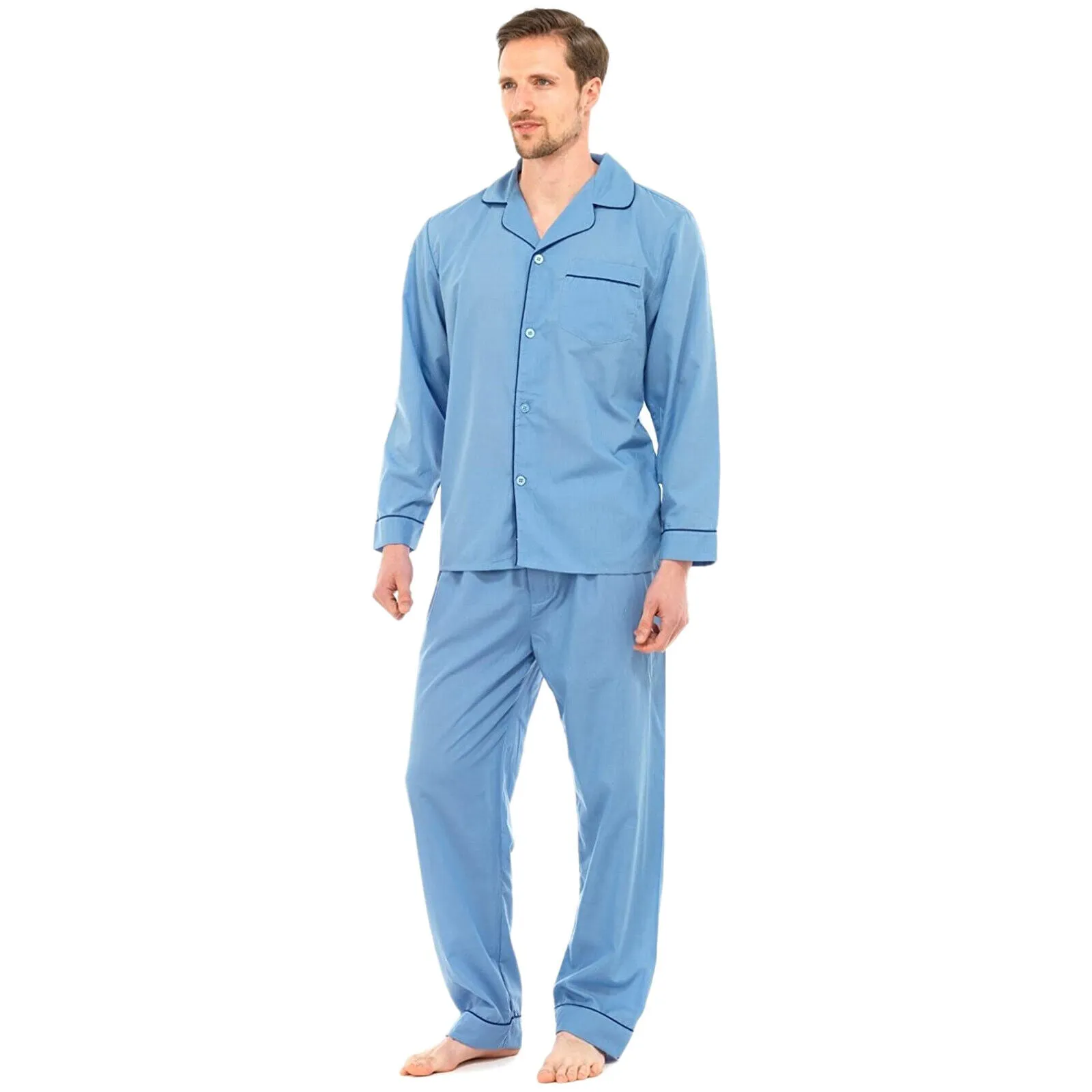 MENS TRADITIONAL PYJAMAS SET PLAIN PJ NIGHTWEAR LOUNGE WEAR TOP PANTS TROUSERS Flannel Men's Traditional PJs (Winter Sleepwear)