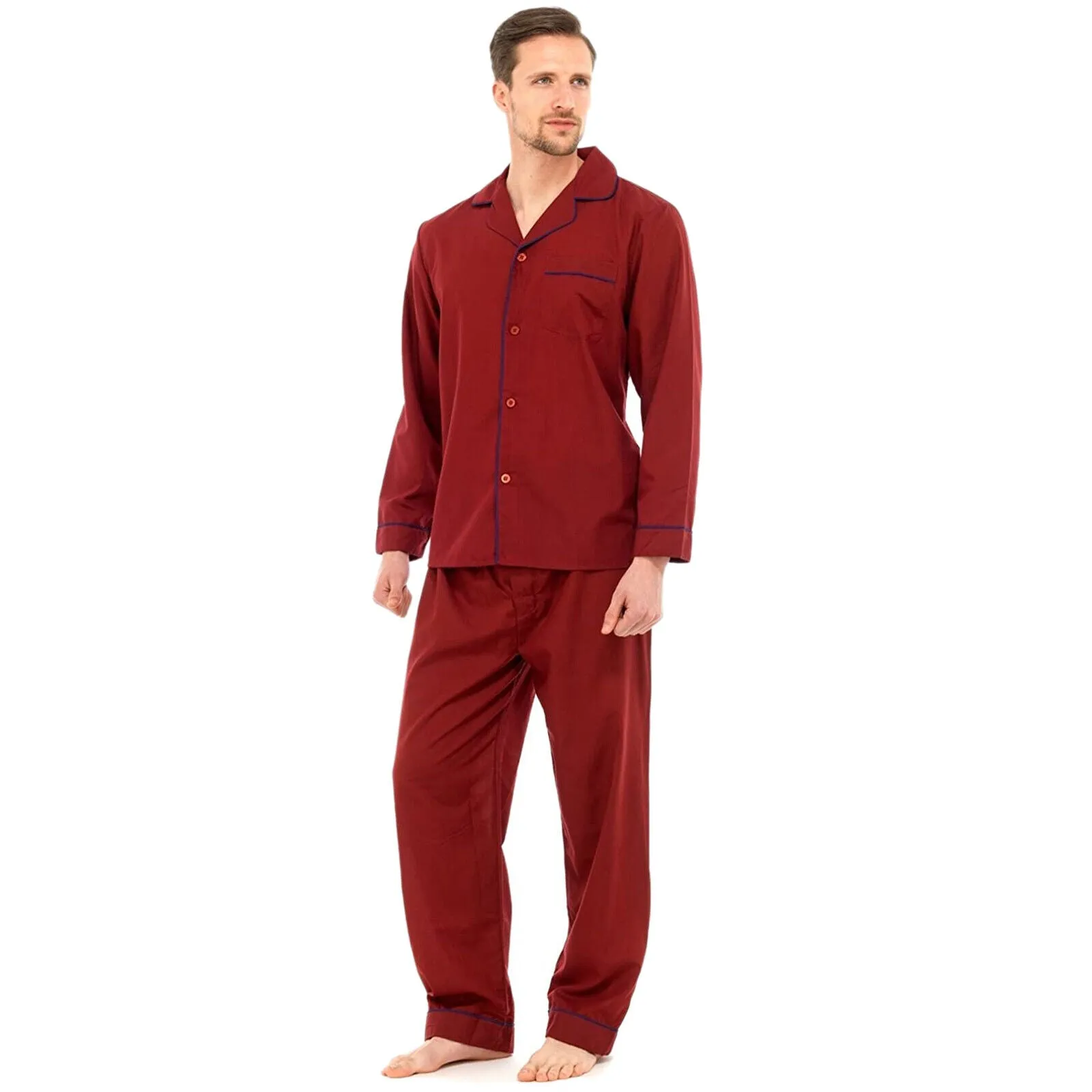 MENS TRADITIONAL PYJAMAS SET PLAIN PJ NIGHTWEAR LOUNGE WEAR TOP PANTS TROUSERS Flannel Men's Traditional PJs (Winter Sleepwear)