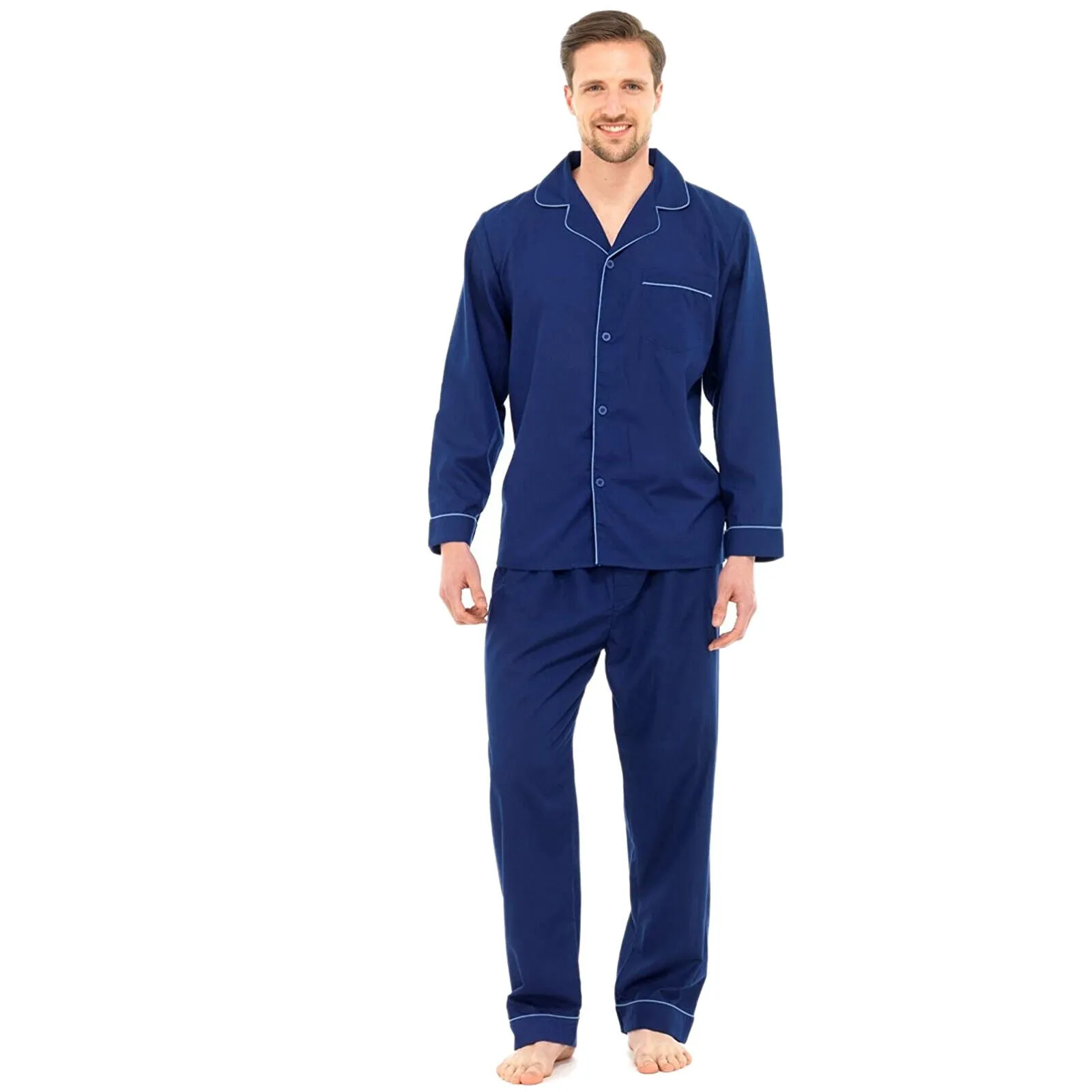 MENS TRADITIONAL PYJAMAS SET PLAIN PJ NIGHTWEAR LOUNGE WEAR TOP PANTS TROUSERS Flannel Men's Traditional PJs (Winter Sleepwear)