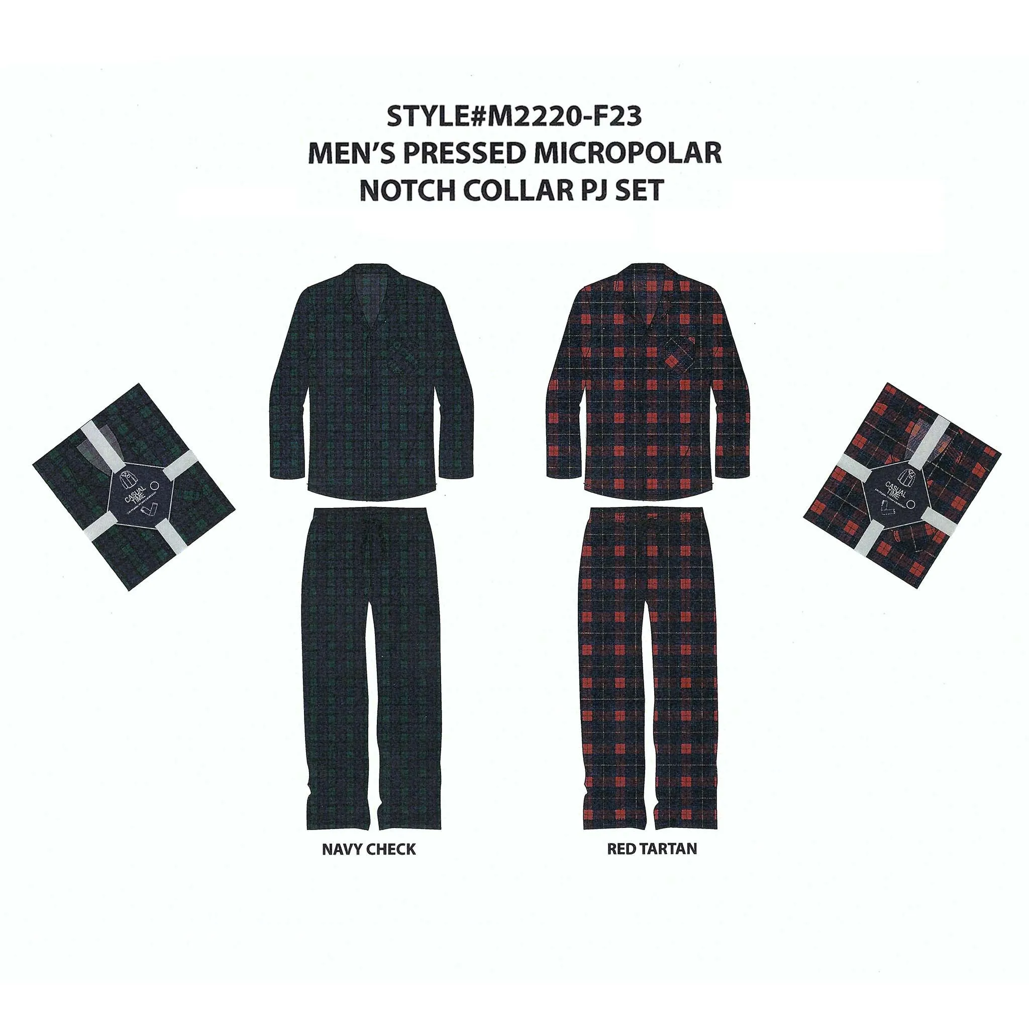 Men's Two Piece Pressed Micropolar Notched Collar Pajama Set (Gift Packaged)