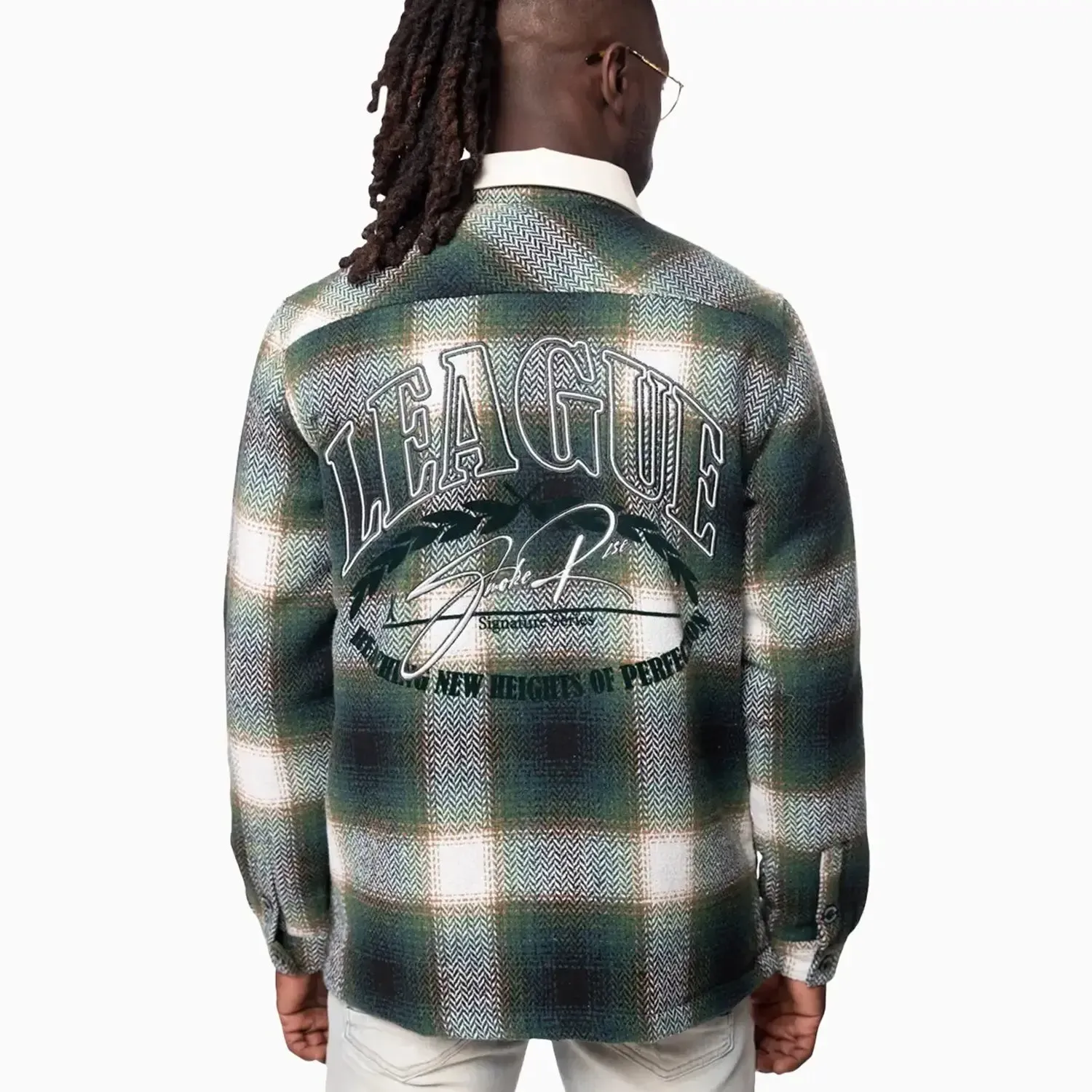 Men's Vegan Leather Collar Plaid Shacket Shirt