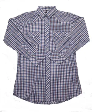 Men's Western Shirt: White Horse Plaid Red Blue