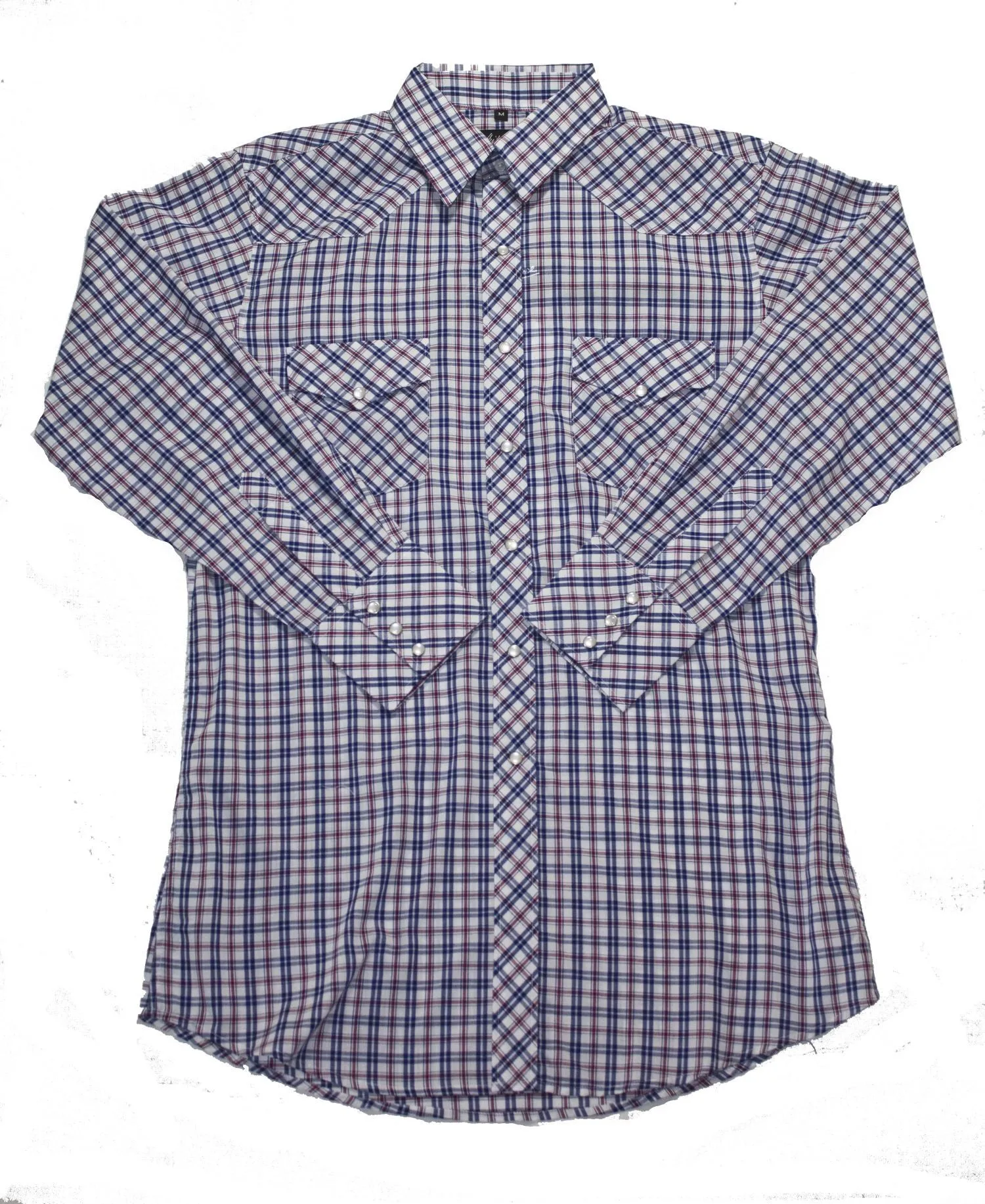 Men's Western Shirt: White Horse Plaid Red Blue