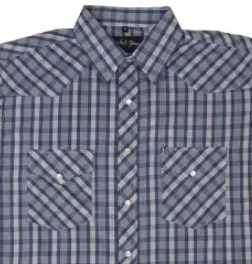 Men's Western Shirt: White Horse Short Sleeve Plaid Blue White