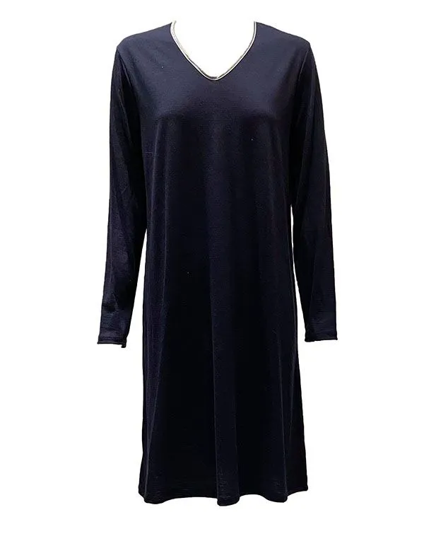 Merino Calf Length Nightshirt - Navy