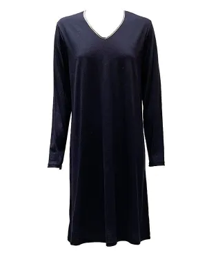 Merino Calf Length Nightshirt - Navy