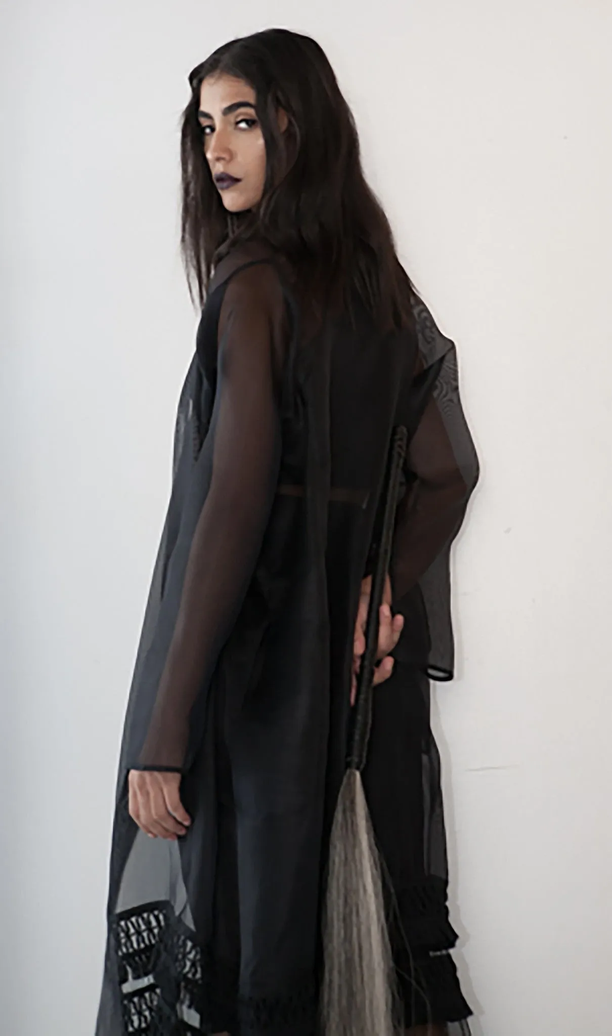 'Midnight' Transparent Opera Coat & Cross Top & Cross Skirt