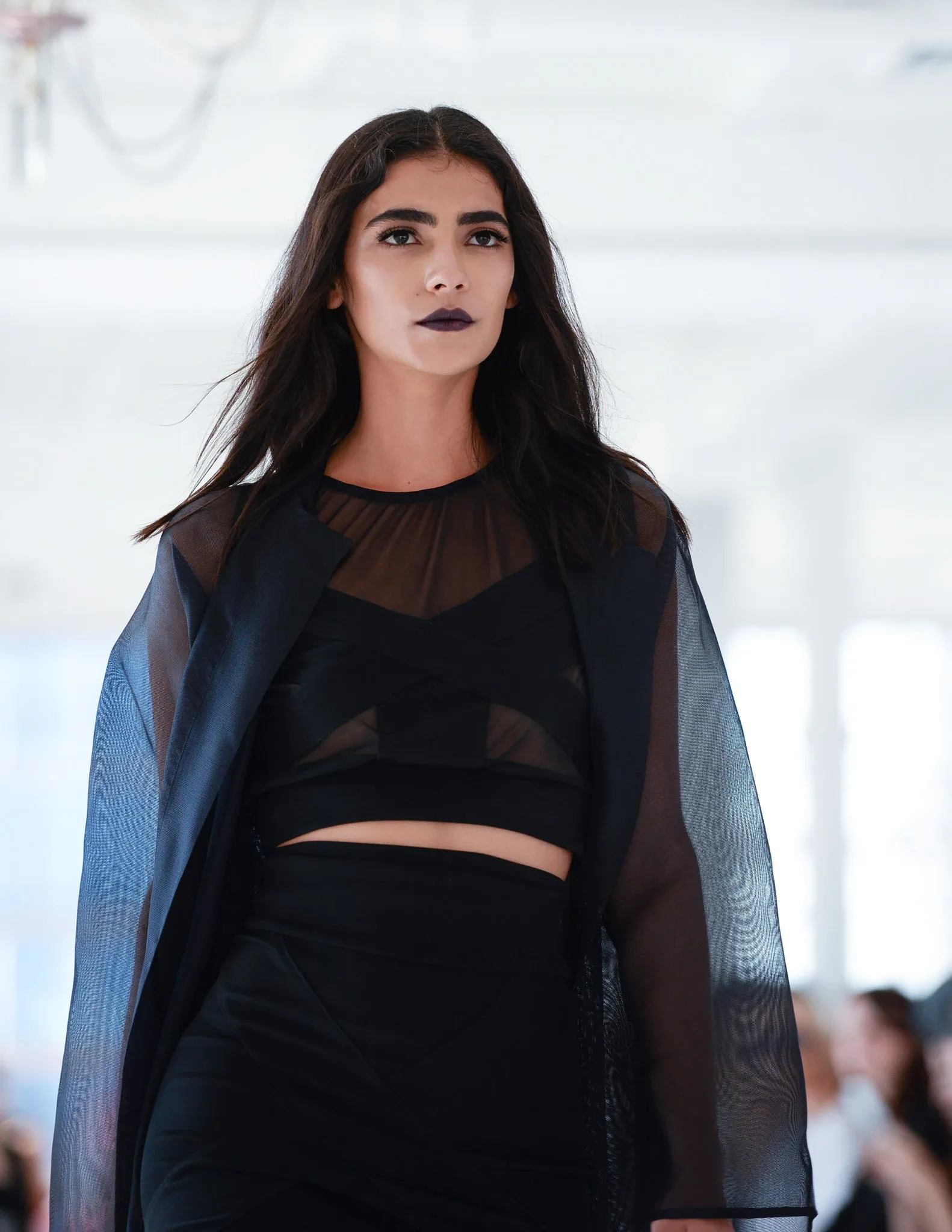 'Midnight' Transparent Opera Coat & Cross Top & Cross Skirt