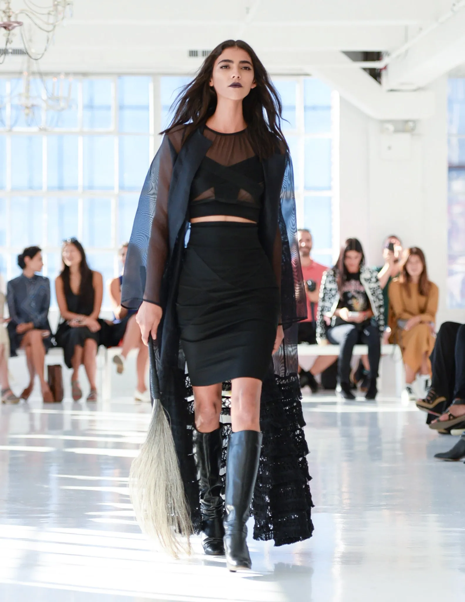 'Midnight' Transparent Opera Coat & Cross Top & Cross Skirt