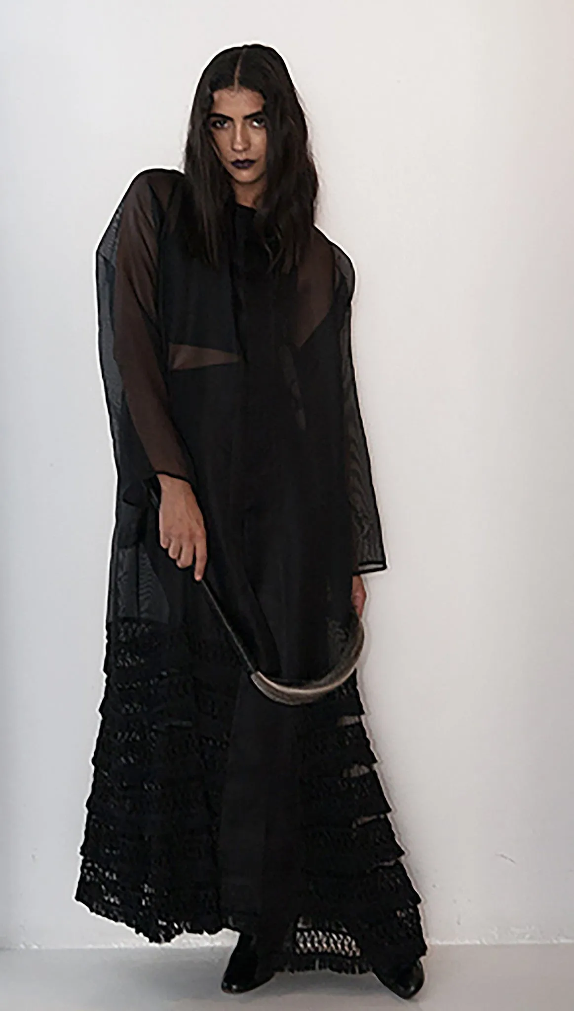 'Midnight' Transparent Opera Coat & Cross Top & Cross Skirt
