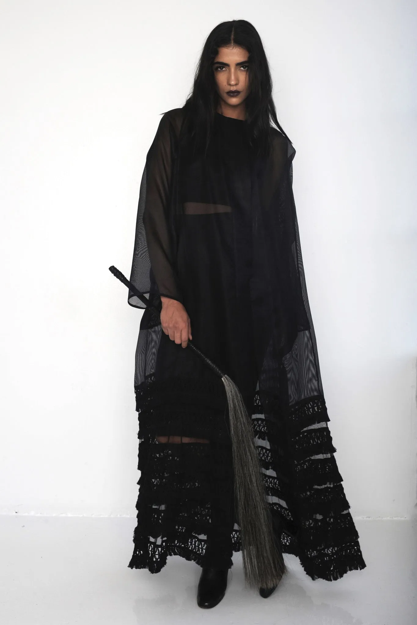 'Midnight' Transparent Opera Coat & Cross Top & Cross Skirt