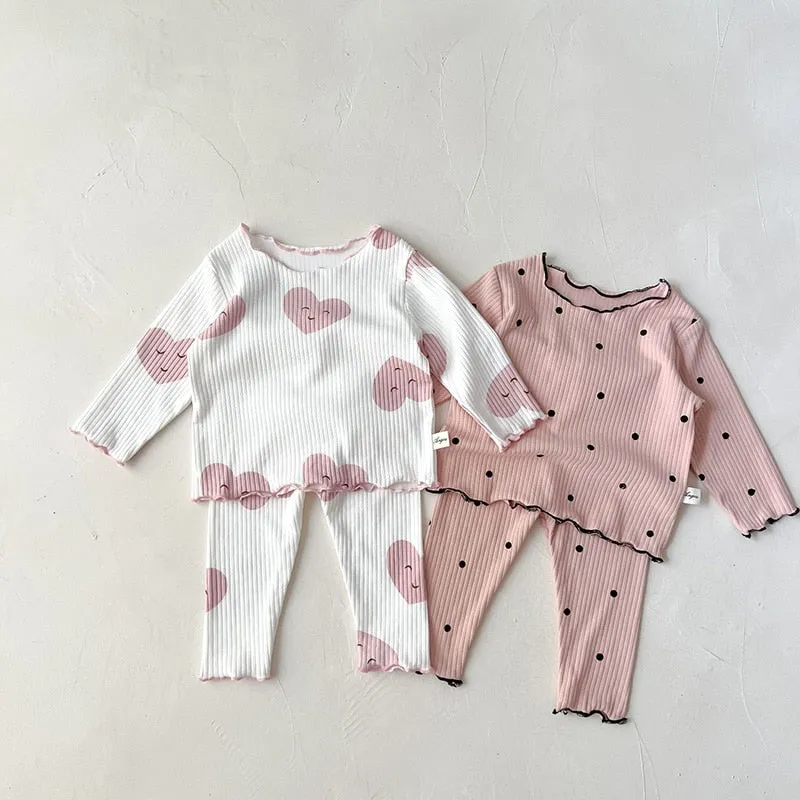 MILANCEL 2022 Autumn Baby Pajama Set Dot Print Infant Girls Sleeper Wear Toddler Girls Indoor Clothes Suit