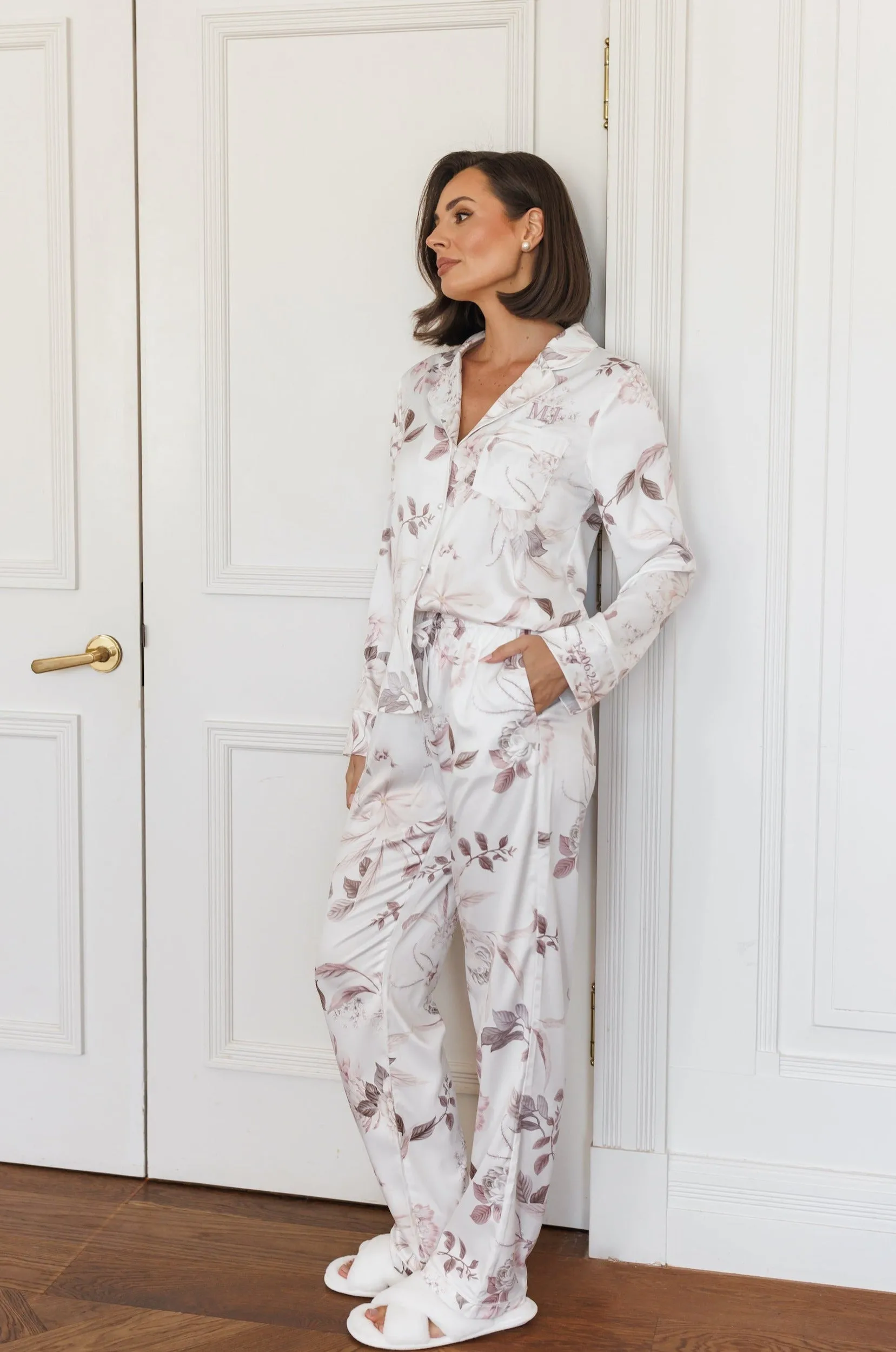 MJ Long Sleeve Pant Satin Floral Bridesmaid Pyjamas