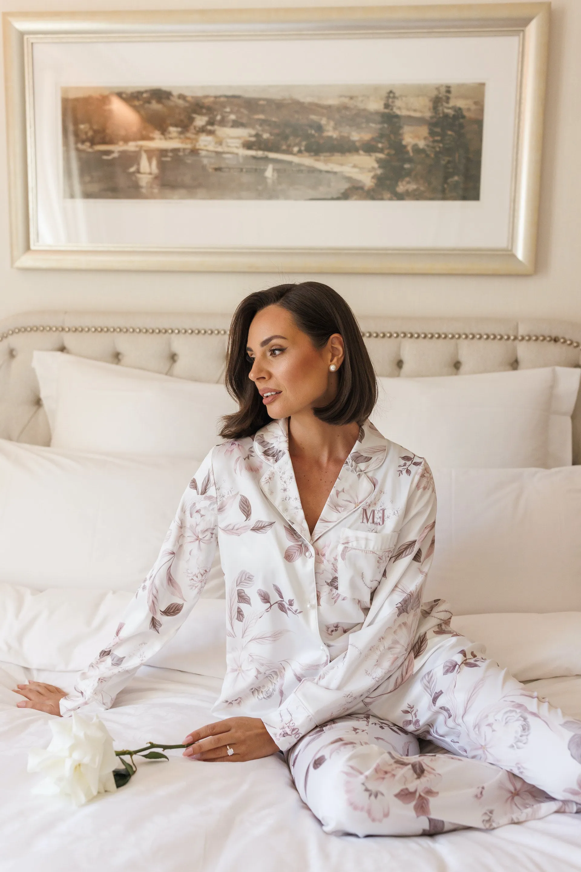 MJ Long Sleeve Pant Satin Floral Bridesmaid Pyjamas