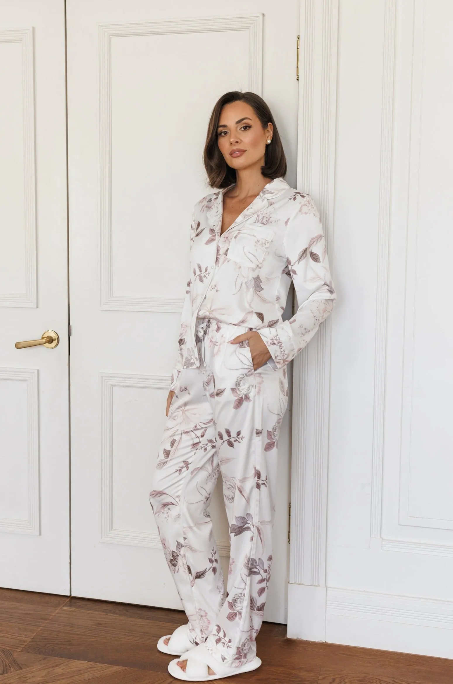 MJ Long Sleeve Pant Satin Floral Bridesmaid Pyjamas