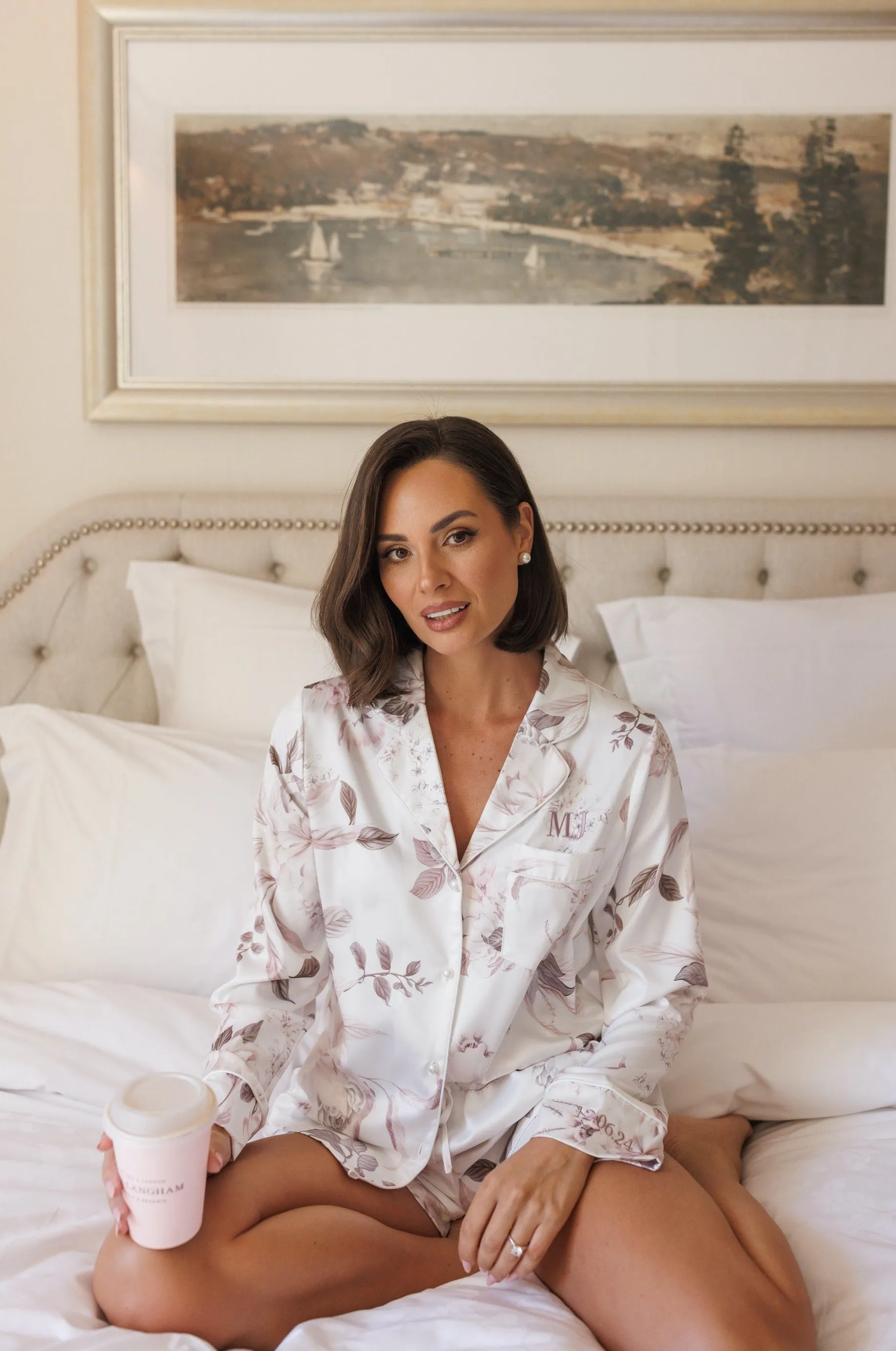 MJ Long Sleeve Short Satin Floral Bridesmaid Pyjamas