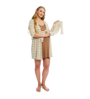 Mocha Stripe Carolyn Gown 4-Piece Set
