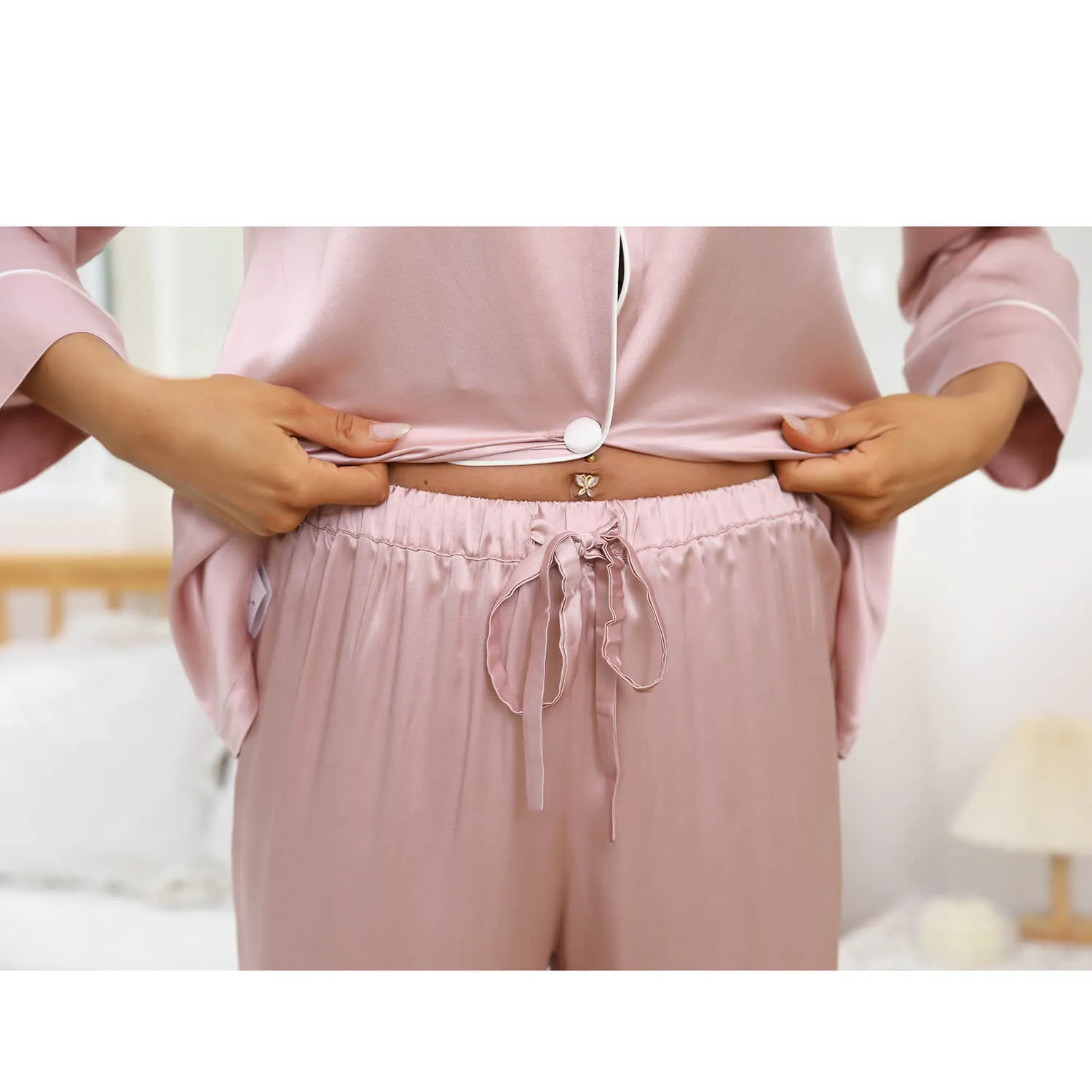 Mulberry Women Silk Pajama Set Pure Full Length Silk Sleepwear