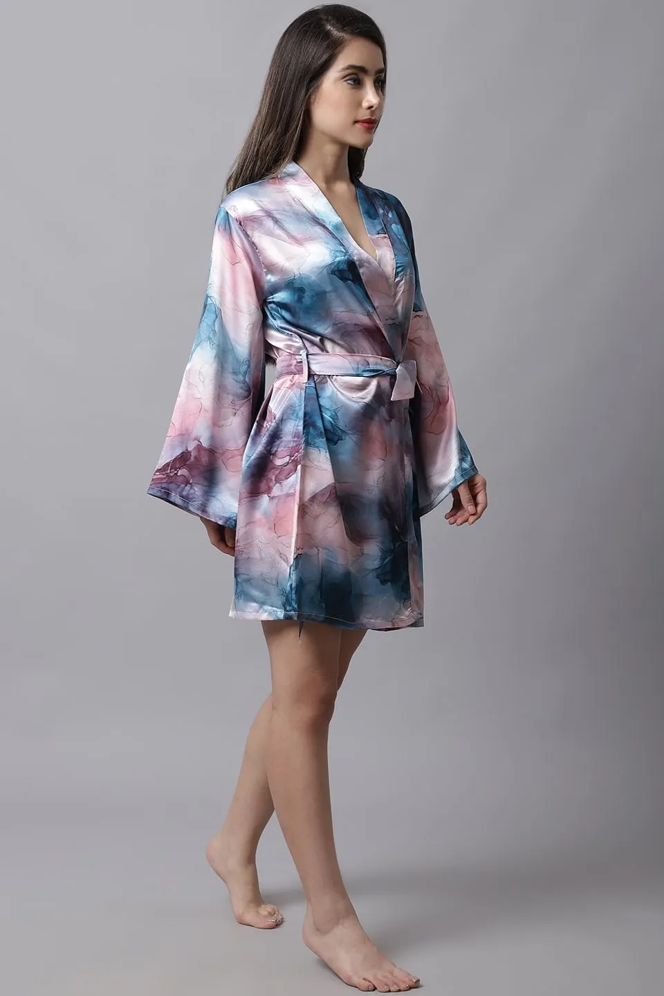 Multi color Abstract  Printed Satin Robe