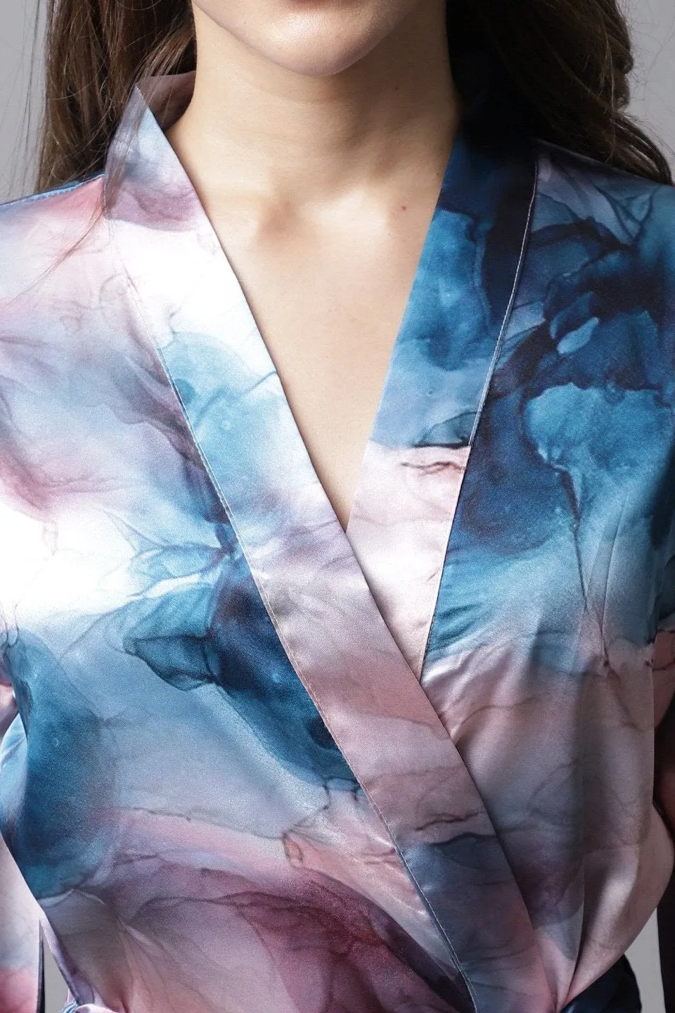 Multi color Abstract  Printed Satin Robe