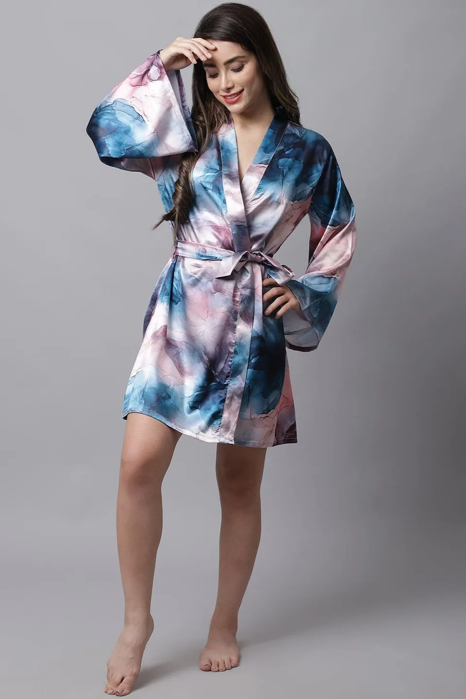 Multi color Abstract  Printed Satin Robe