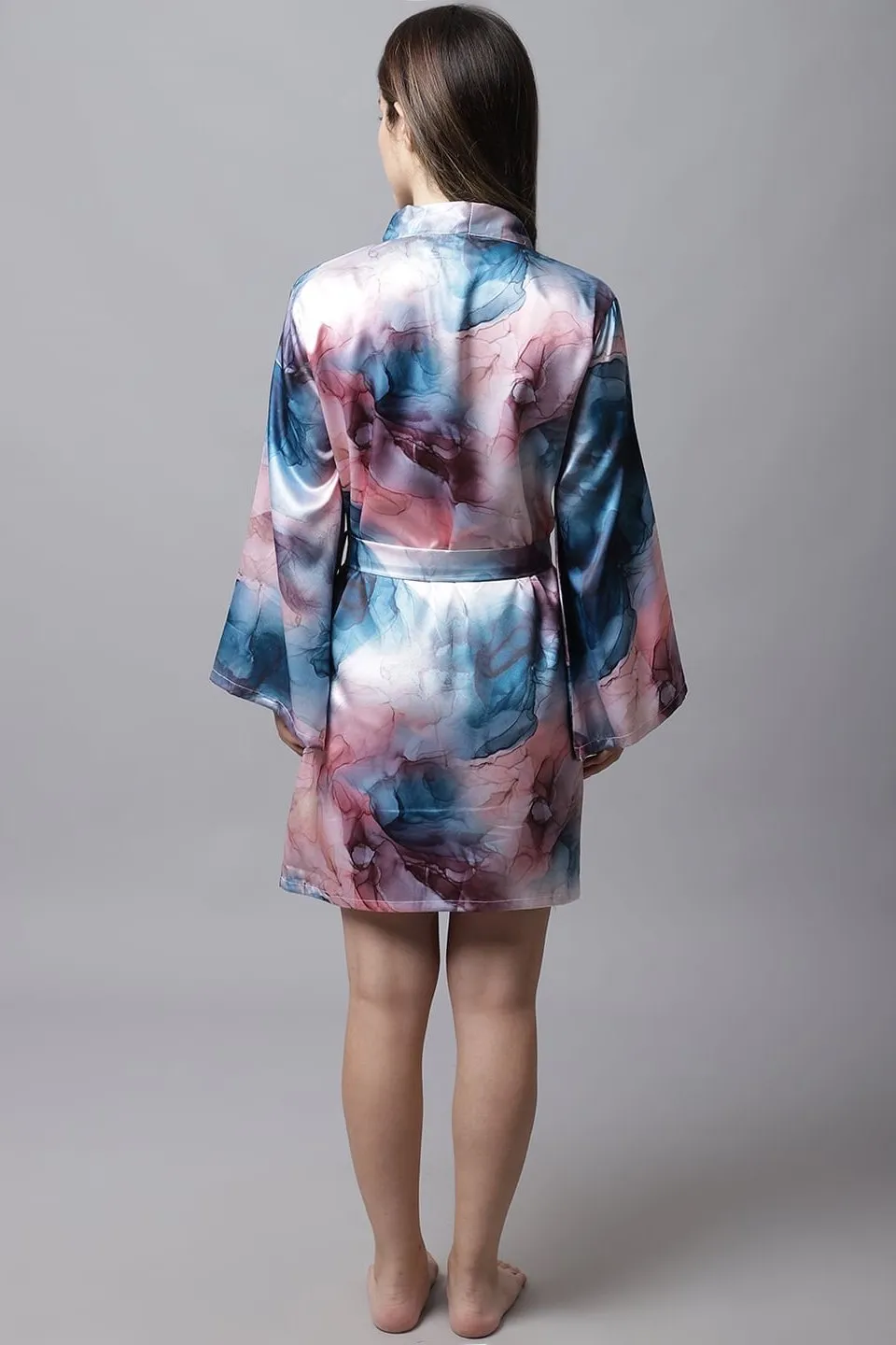 Multi color Abstract  Printed Satin Robe