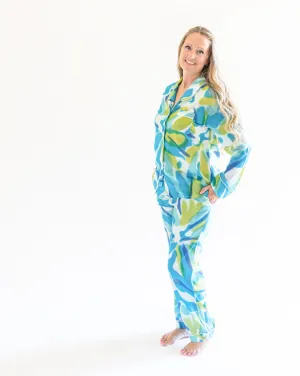 Myra Blue Tie-Dye Print Women's Nightwear Long Sleeve Shirt & Pajama Set
