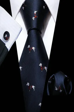 Navy Blue Silk Cartoon Animal Men Tie