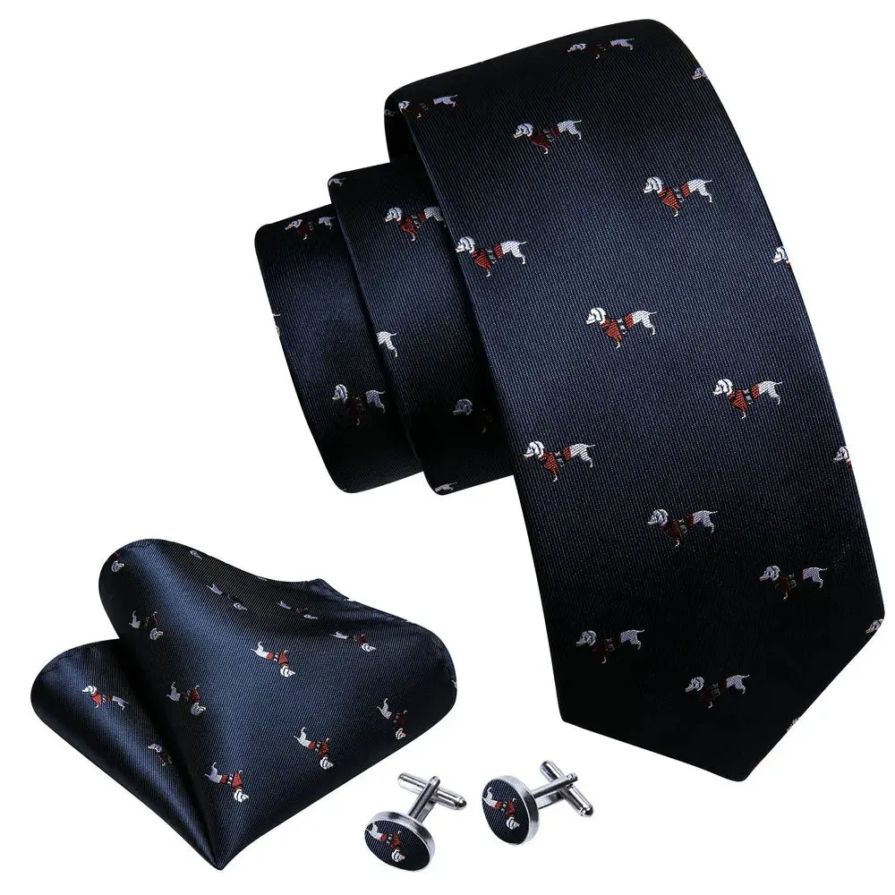 Navy Blue Silk Cartoon Animal Men Tie
