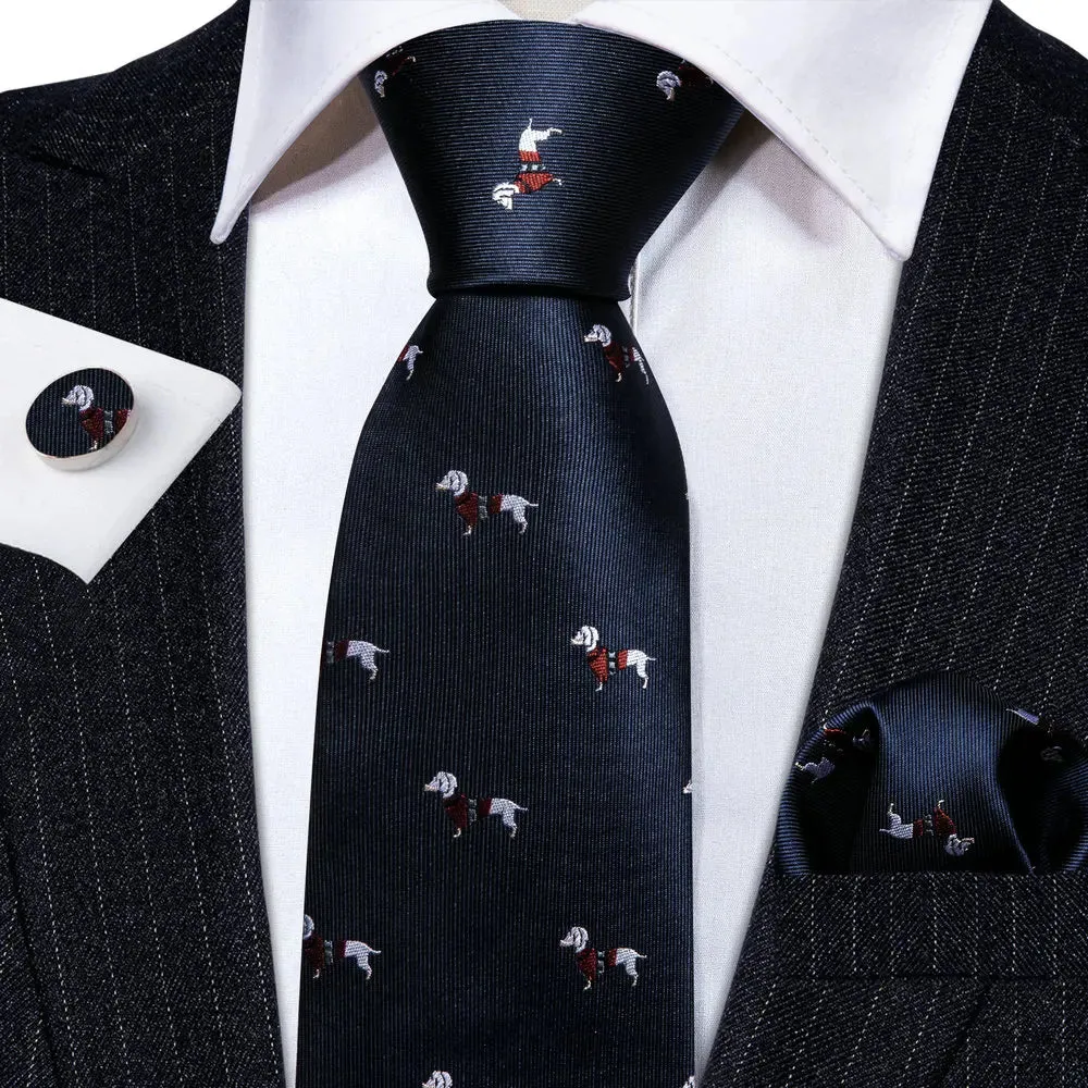 Navy Blue Silk Cartoon Animal Men Tie