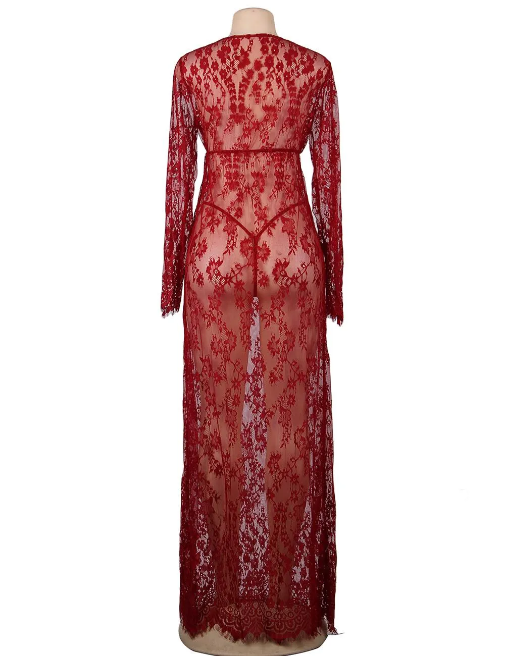 New Black & Maroon & White & Green Delicate Lace Long Sleepwear Gown