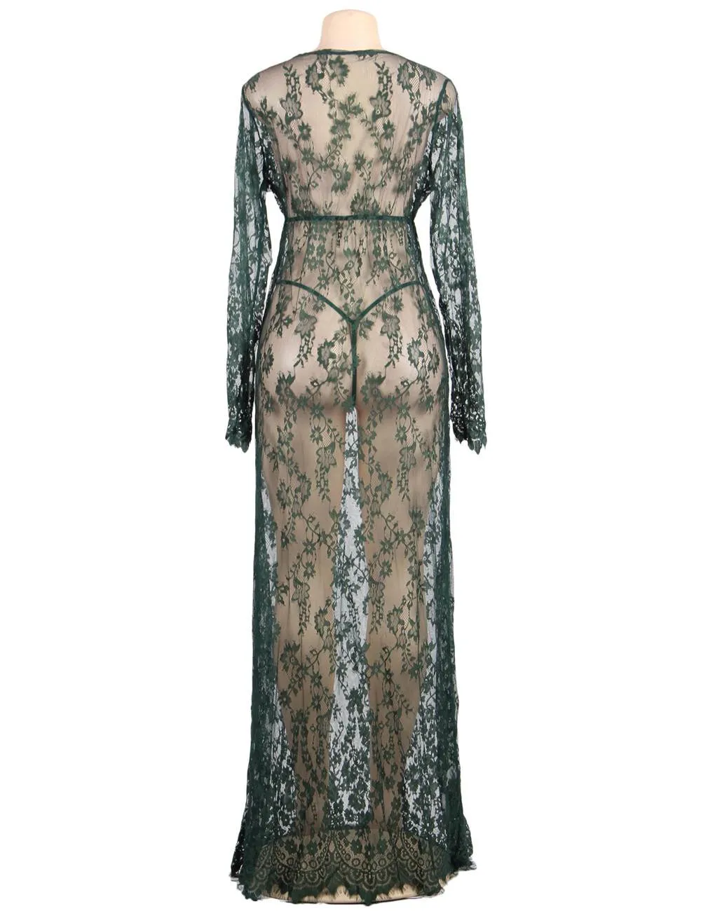 New Black & Maroon & White & Green Delicate Lace Long Sleepwear Gown