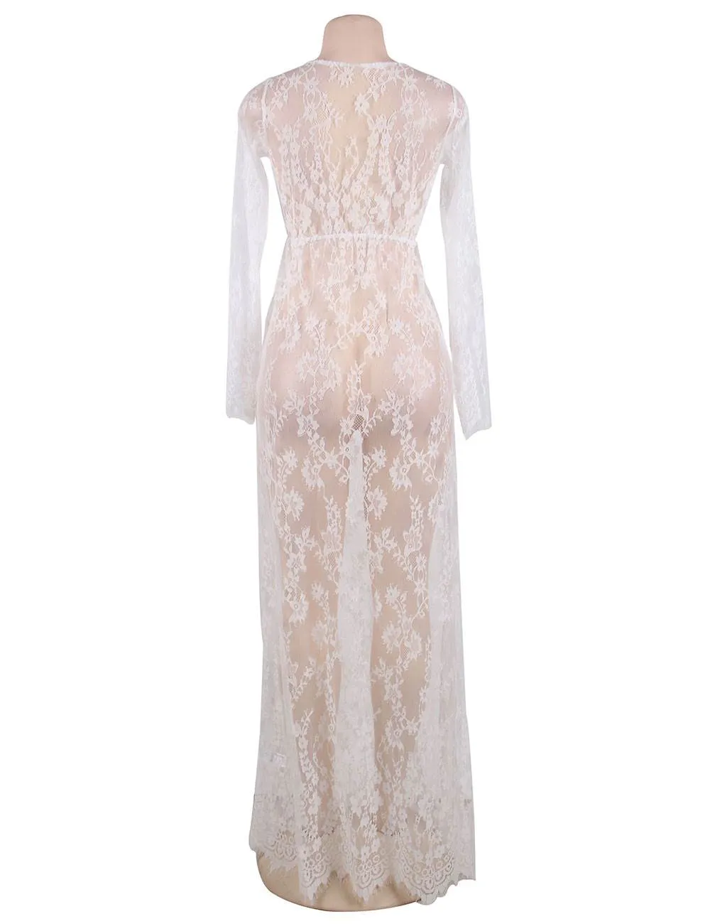 New Black & Maroon & White & Green Delicate Lace Long Sleepwear Gown