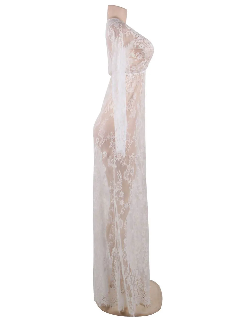 New Black & Maroon & White & Green Delicate Lace Long Sleepwear Gown