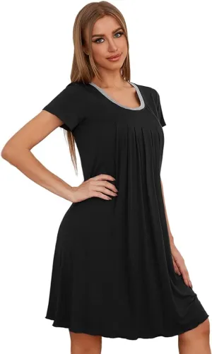 New LittleMax Women's Pleated Nightgown Pajama Nightshirt in Black, Sz M