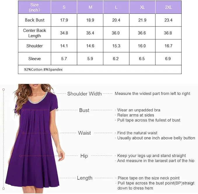 New LittleMax Women's Pleated Nightgown Pajama Nightshirt in Purple, Sz M