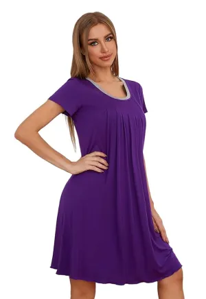 New LittleMax Women's Pleated Nightgown Pajama Nightshirt in Purple, Sz M