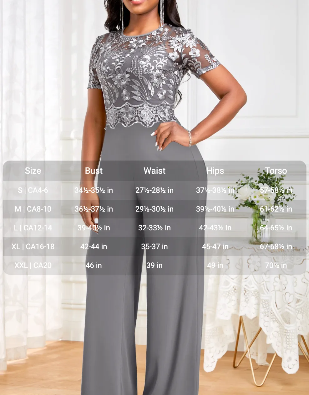 NEW MODLILY® Grey Embroidery Long Short Sleeve Round Neck Jumpsuit, Sz XL, Retails $85
