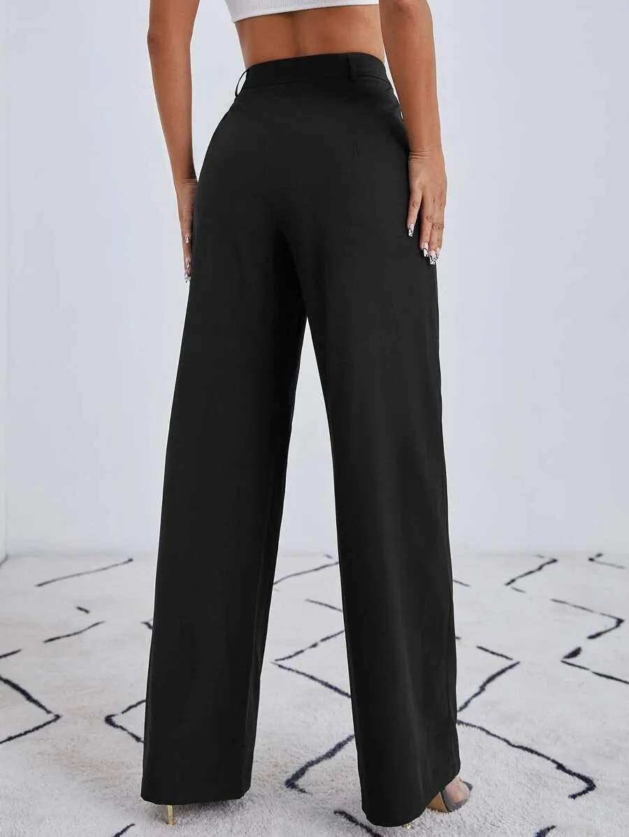 New SHEIN EZwear Solid Zip Up Straight Leg Pants, Sz XL, Black! Great reviews!