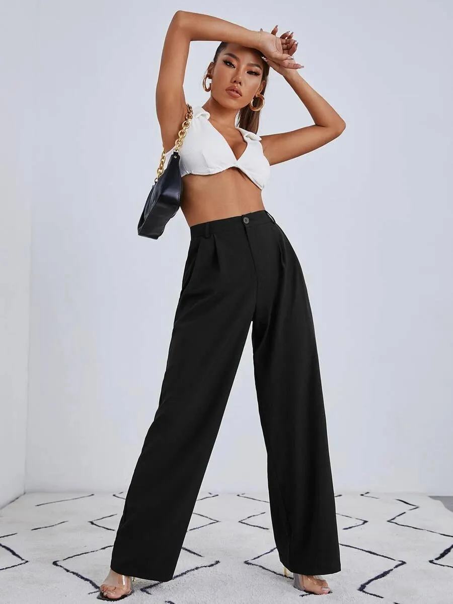 New SHEIN EZwear Solid Zip Up Straight Leg Pants, Sz XL, Black! Great reviews!