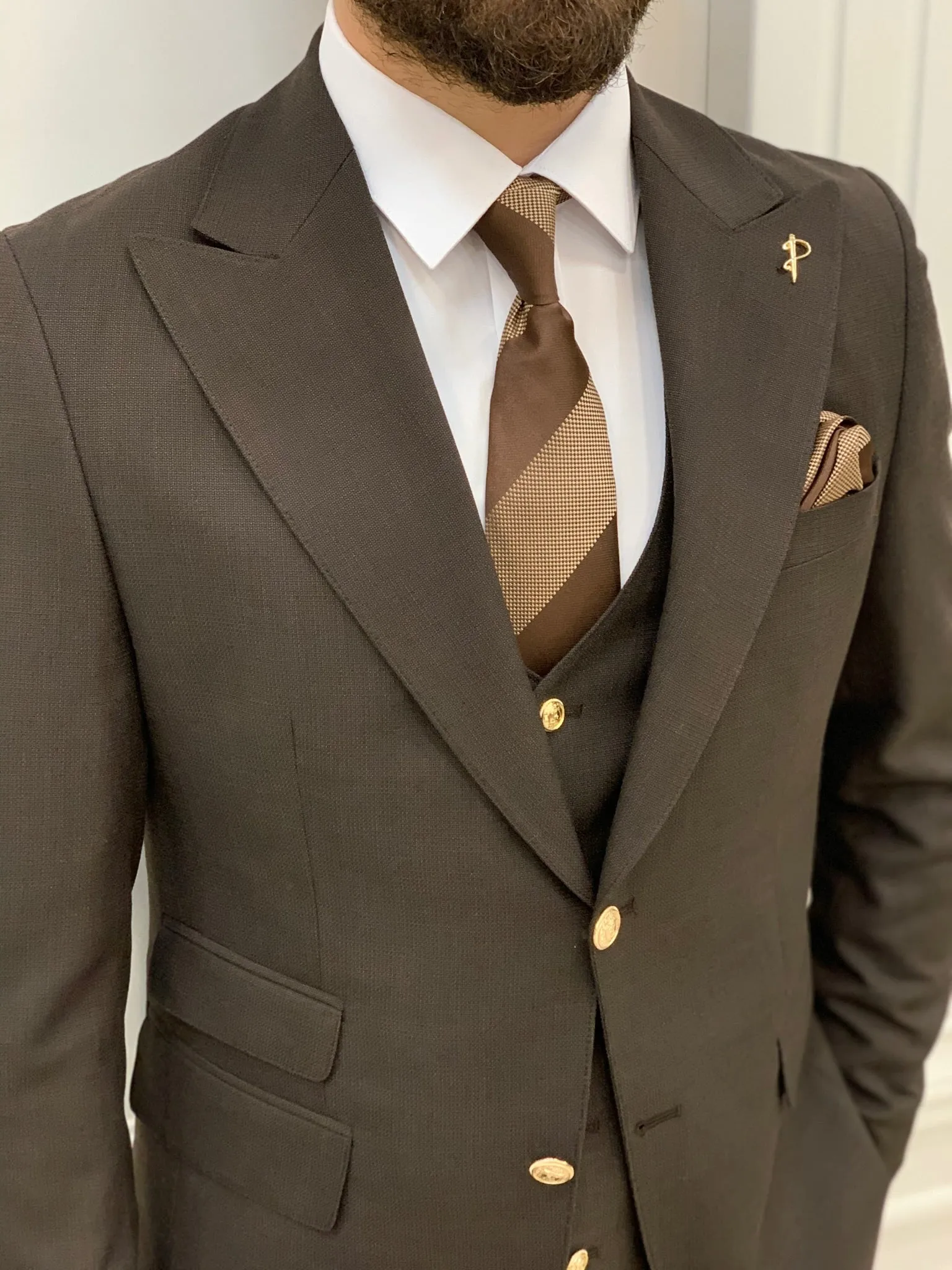 Nile Dark Brown Slim Fit Peak Lapel Suit for Every Occasion